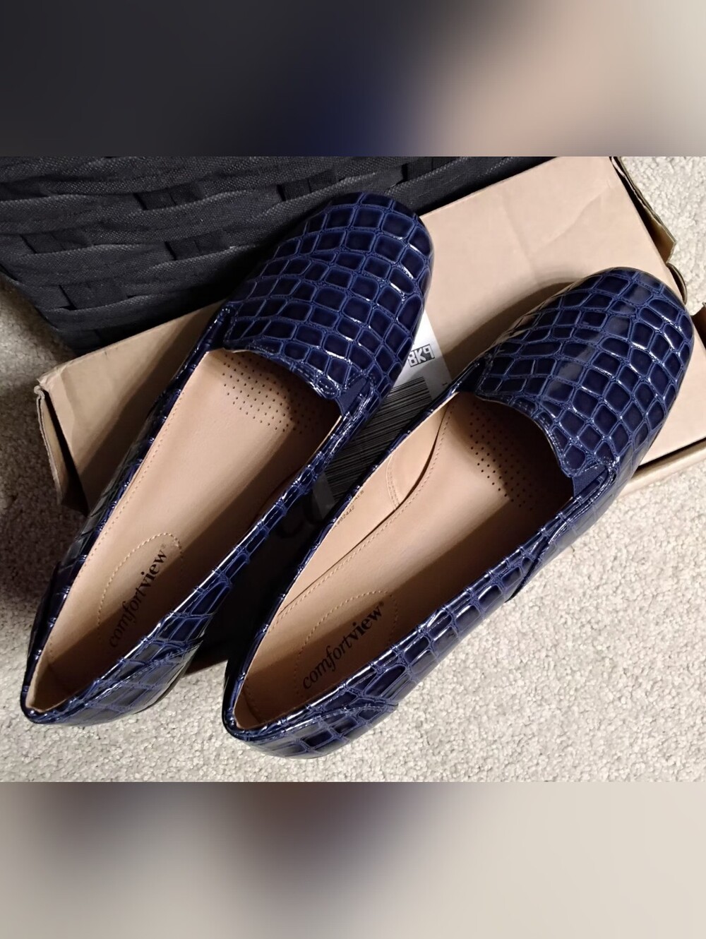 Comfortview Leisa Croc-Embossed Slip-On Flat Loafers, Navy, Size 9 - Picture 5 of 6